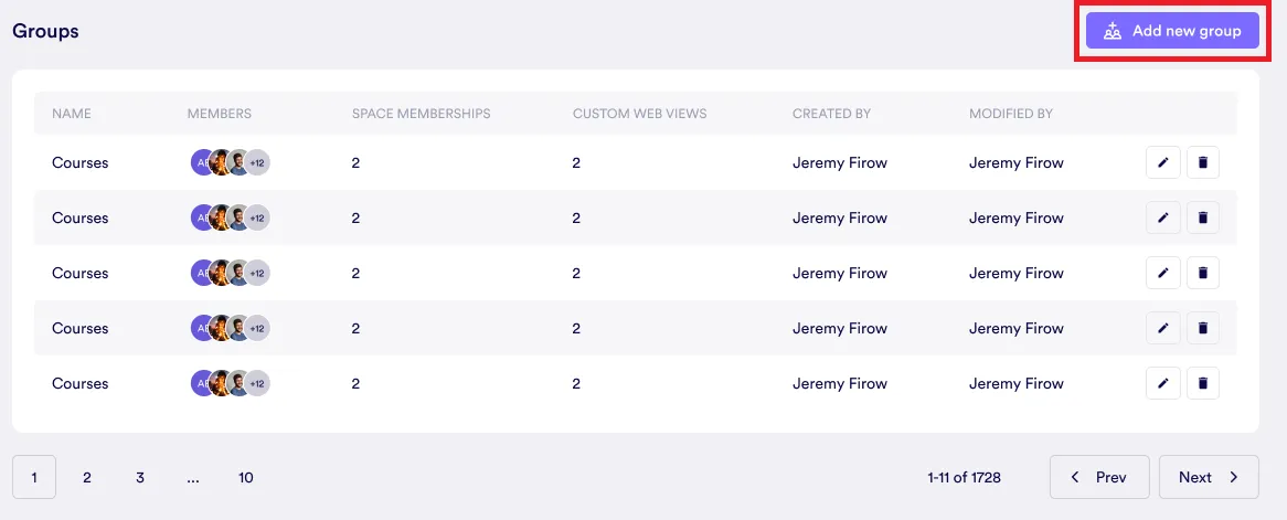 Adding a New Group - Step 1