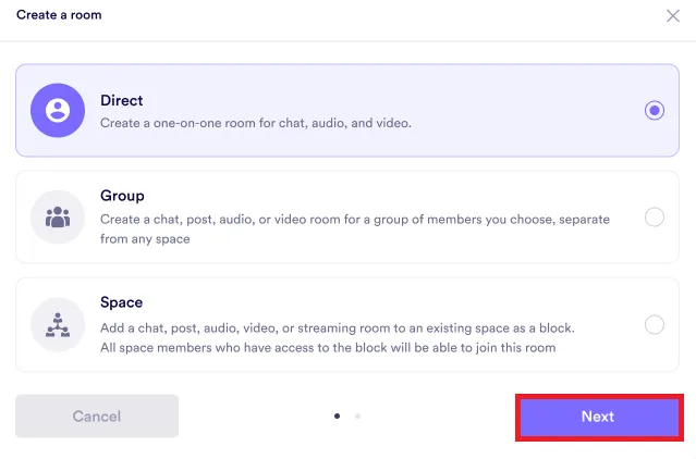 Creating a direct room - Step
2